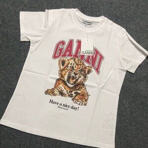 Ganni White Tiger Cub Graphic T-shirt size Small